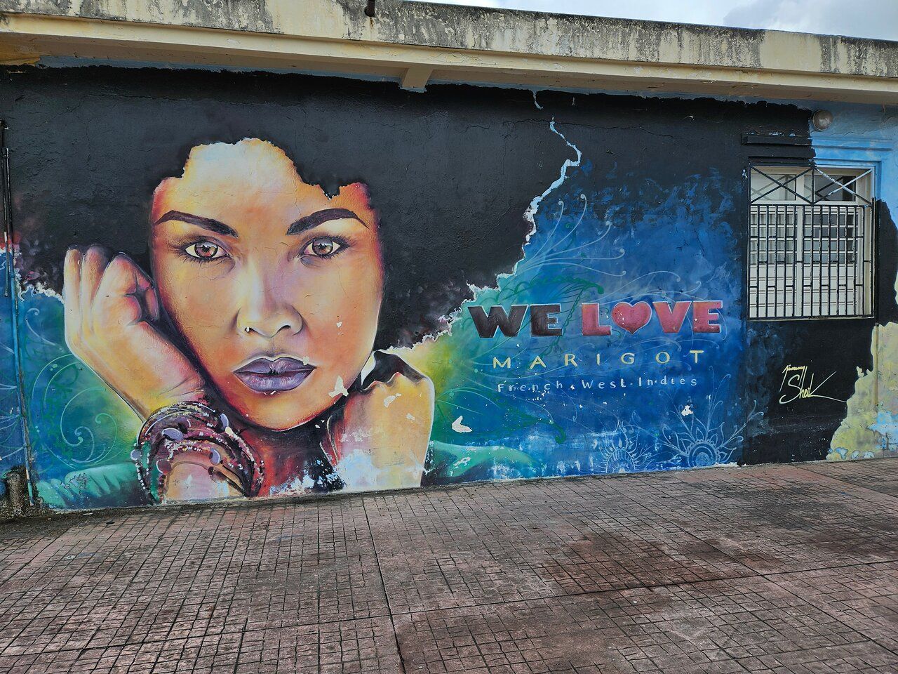 The colorful We Love Marigot street mural in Marigot, French side of St. Martin
